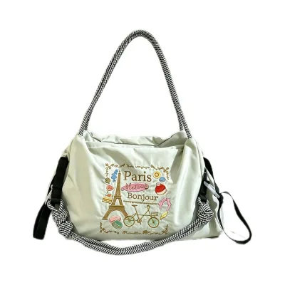 New Daisy-Embroidered Oversized Versatile Waterproof Zipper Travel Shoulder/Crossbody Bag Students CommutersWomens