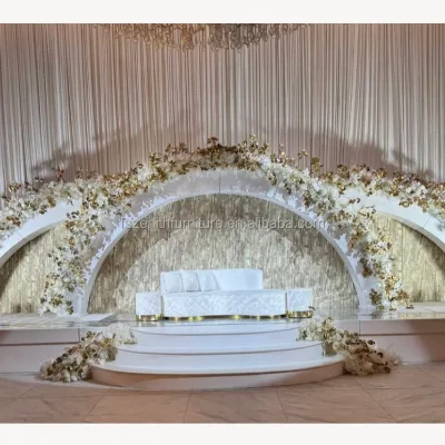 Foshan Wedding Furniture PVC Acrylic Panel With Light Metal Half Circle Backdrop for Event Backdrop Decoration
