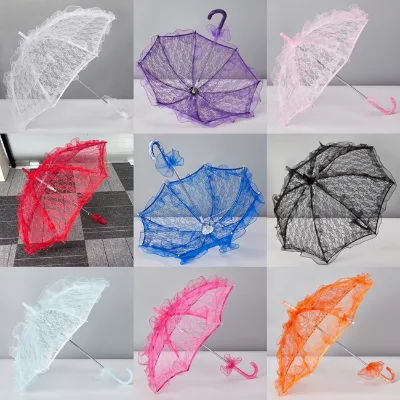 Factory Price Lace Country Straight Umbrella for Wedding Decor Semi-Automatic Opening 8 Ribs Party Wedding Dress Gown Umbrella