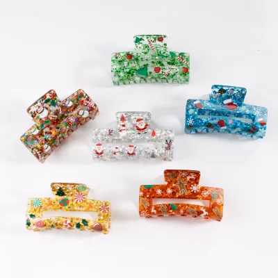 Christmas Acrylic Lollipop Star Hair Claw Xmas Tree Snowman Candy Cane Decor Hair Clips Holiday Hair Accessories for Women Girls