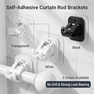 No-Drill Adhesive Mounting Clips Crossbar Curtain Rod Telescopic Rod Adhesive Hooks-Plastic Sticky Hooks for Tools Eco-Friendly