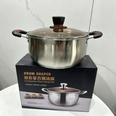 Classic 24cm Stainless Steel Cookware with Handles Glass Lid for Home Cooking for Milk Food Noodles Soup