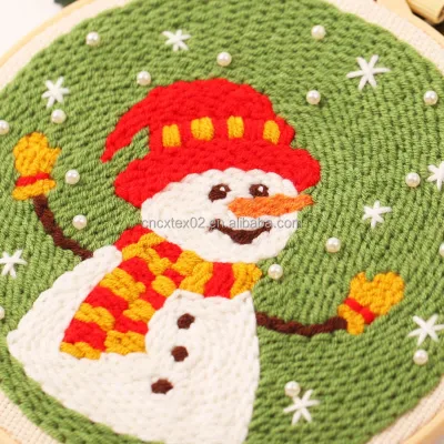 Christmas Punch Needle Kit Starter With Threader Fabric Embroidery Hoop Yarn Rug Punch Needle Adults Kids Embroidery Craft