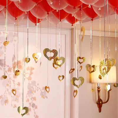 Proposal Romantic Wedding Room Birthday Scene Party Decoration 100Pcs Laser Sequin Double Love Balloon Pendant