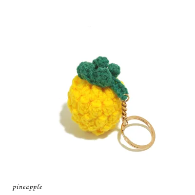 Handmade Eco-Friendly Plush 3D Crocheted Cotton Yarn Soft Cartoon Fruit Keychains Cute Small Pendants Bag Charm Car Key Ring DIY