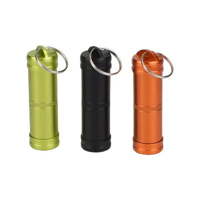 Aluminum Metal Medicine Capsule Bottle Key Chain Organizer Pill Holder Storage Box Container Outdoor Pocket Waterproof Pill Case