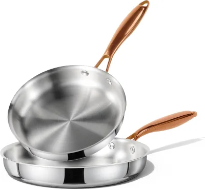 304/316 Stainless Steel Non-Stick Fry Pan Set Glass Lid Stainless Steel Handle Induction Compatible Dishwasher Oven Safe for