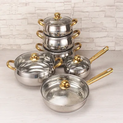 Allnice Multifunction Induction Cookware Set 12 Pieces Food Grade Stainless Steel Soup Stock Pots With Glass Lid