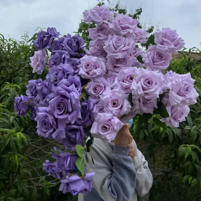 Multi-Head Purple Rose Simulation Silk Cloth Flower High Artwork Commercial New Artificial Christmas Flower Wholesale for Buyers