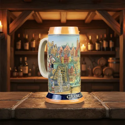 Wholesale German Ceramic Beer Mugs, Ceramic Bodies with Aluminum Lids, Eco-friendly Materials