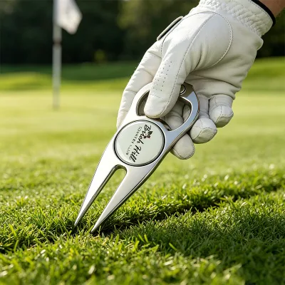 Manufacturer Supply Custom Metal Pitch Fork Laser Engraving for Competition Gift Lightweight Premium Souvenir Golf Divot Tool
