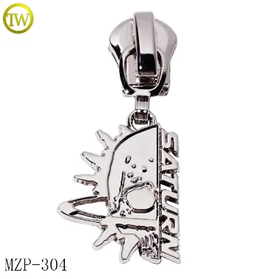 Zinc Alloy Zipper Accessory Embossed Puller Logos Silver Plating Private Zipper Tags Coat Decorative Puller Slider Tags