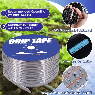 Reflective Bird Deterrent Agriculture16mm Drip Irrigation Pipe Flat Dripper Drip Tape for Farm Irrigation System