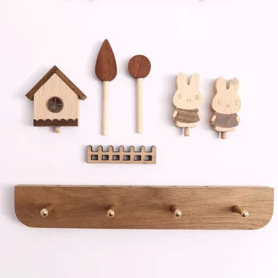 Wholesale Nordic Creative Solid Wood Key Hat Clothes Hook Decor Without Punching Wall Wooden Hook for Entrance