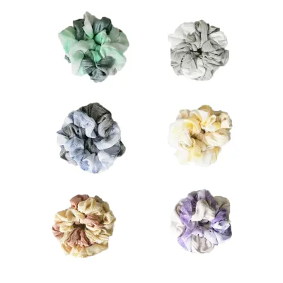 Double Line New Design Hair Scrunchies Chiffon And Cotton Combination Soft Elegant Colorful Fit To Your Size