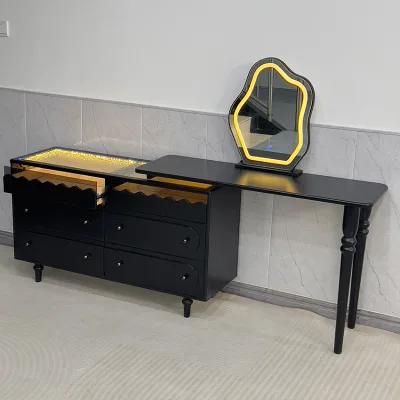 Modern French-Style Solid Wood Dressing Table Multi-Functional Corner Desk for Bedroom or Living Room Foldable Makeup Cabinet
