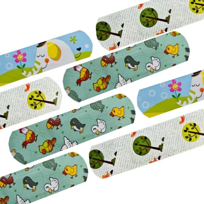 Custom Logo Printing Kids Cartoon Plasters Adhesive Band Aid Bandaid in Paper Card Sleeve Wholesale Plastic PE