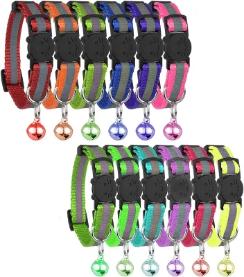 12 Pack Reflective Design Adjustable Cat Collars More Safety Quick Release Safety Buckle With Bell