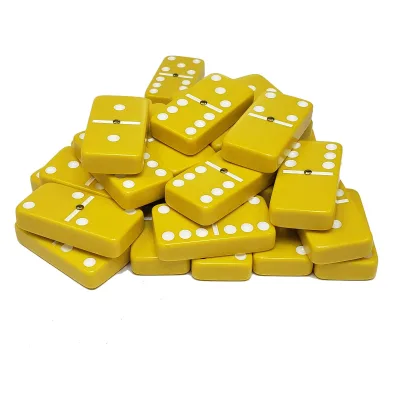 28 Pack Yellow Plastic Double-Six Dominoes White Dot Jumbo Domino Tiles with Center Spinner