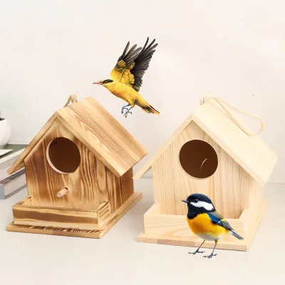 Wooden Small-Sized House-Shaped Birdhouse with Door for Domestic Parrot Breeding Outdoor Hanging Bird Nest