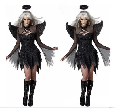 Halloween Adult Black and White Angel Costume Vampire Party Costume Masquerade Ball Women's Plus Size Cosplay Costume