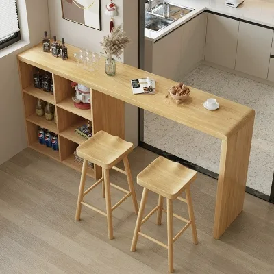 Italian Minimalist Solid Wood Bar Table Compact Home Bar for Small Spaces Partition Cabinet Dining Table Combo Living Room