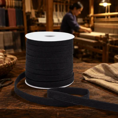 BENECREAT 25m Black Flat Woven Cotton Replacement Cordon 12mm Wide Drawstring Plastic Coils Garment Use Clothing Accessories