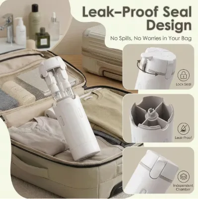 4-in-1 Travel Dispenser Bottle with Easy Press & Smooth Flow System - Portable Compact Plastic Container Suitable for Shampoo