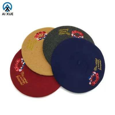 2025 New Arrival Custom Logo Beret Free Sample French Felt Boina Hot Selling Embroidered Beret for Women for Winter