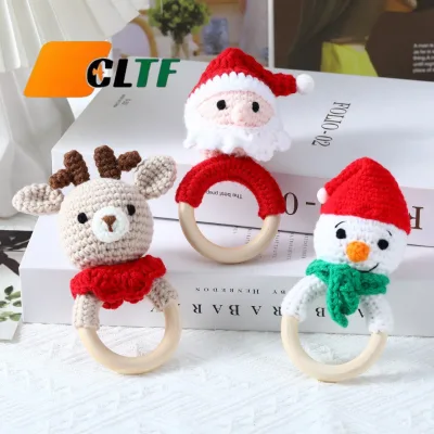 CLTF Handmade Crochet Christmas Doll Animal Rattle Teething Toys Gift Knitting Santa Claus Snowman Reindeer Doll Knitting Gift