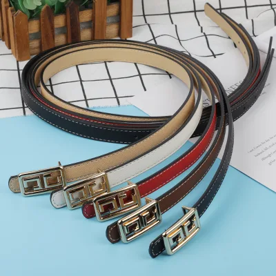 Leather Belt for Women Thin Waistband PU Leather Double-sided Use Dress Belt Lady Blue Casual Womans Belt