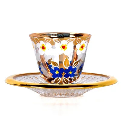 Exquisite Handmade Glass Cup Set Gold Rim Floral butterfly Pattern for Wedding Souvenir Holiday Gift Table Decor