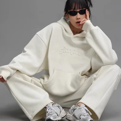 Wholesale 3D Heavyweight Embossed Hoodie Oversized Drop Shoulder Fleece Unisex Hoodie Women