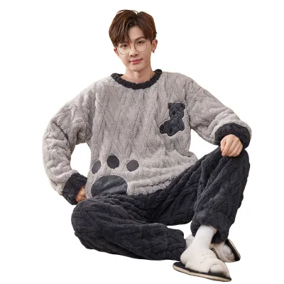 Wildness Men Adults Home Wear Fleece Warm Loungewear Thickened Sleepwear