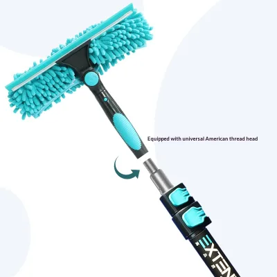Cross-border Hot Sale Fiber Telescopic Rod Double-sided Glass Scraper Window Cleaning Wiper Peacock Blue for E2