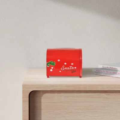 Red Metal Christmas Mailbox Santa North Pole Express Letter Box, Indoor Outdoor Tabletop Decor