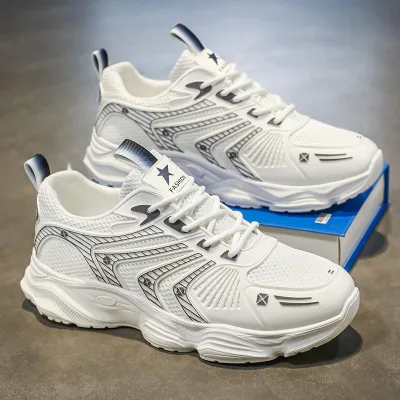CUSTOM YOUR LOGO New Summer Men's Breathable Mesh PU Lace-Up Sports Shoes Anti-Slip Durable Thick-Soled Rubber Outsole Casual