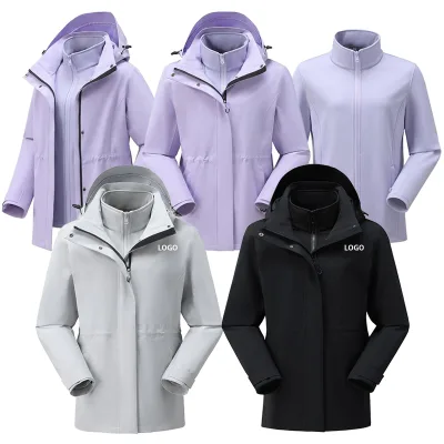 Outdoor Women's Jacket Custom Logo Three in One Workwear Winter Windproof Waterproof Soft Shell Camping Hiking Detachable Jacket