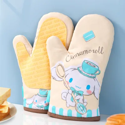 CHEFMADE Custom Logo Apricot Slip-resistant Food Grade 2-Piece Heat Resistant Polyester Cotton Oven Mitts