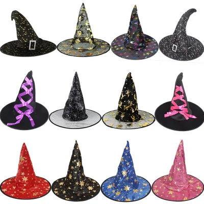 Halloween Witch Hat Fancy Shimmery Gold Cosplay Costume Halloween Hat Dress up Decorations for Events Party Supplies