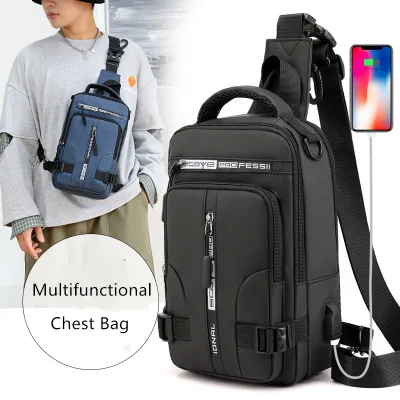 GELORY Customized Waist Sling Bag Multipurpose Waterproof Nylon Large Capacity USB Fitness Chest Bag Fanny Pack for Men Sport