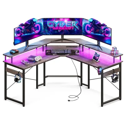 Esports Professional Home Modern Custom Ergonomic 160cm L Shaped RGB Led Writing Racing Gaming PC Computer Table Desk