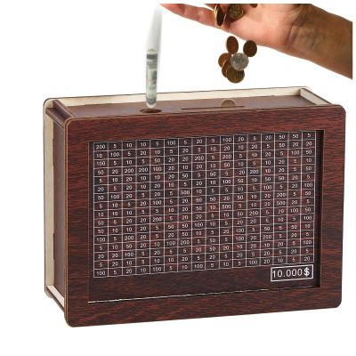 2024 New Retro Wooden Savings Box Counter Reusable Money Bank for Kids and Adults Create Emergency Fund Storage Bin