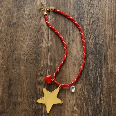 Bohemian Polyester Cord Necklace with Star Heart Starfish Pendant Ethnic Style Round String Hippie Jewelry Necklace