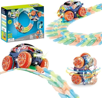 Children Assembled Slot Race Car Toys Stick on Wall Luminous Suction Cup Slot Toys Electric High Speed Race Car Toys