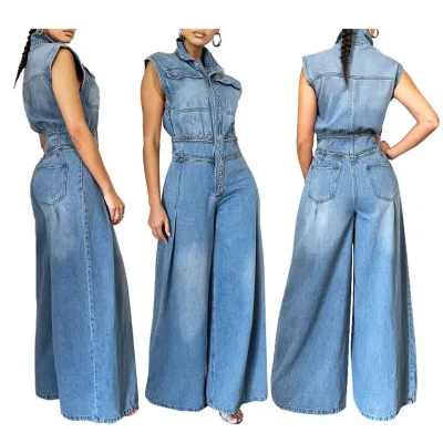 Chic Sleeveless Denim Jumpsuit for Women Casual Washed 2025 Fashion