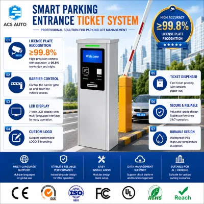 ACS AUTO Smart Parking Management Equipment with ANPR Camera LCD Display and Gate Control Parking Ticket System