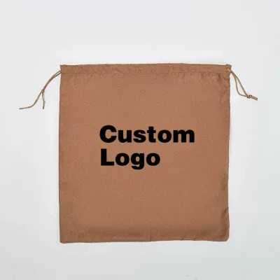 Wholesale Blank Brown Canvas Drawstring Dust Pouch Custom Logo Printed Eco Friendly Reusable Fashion Gift Bag Jewelry Cosmetic