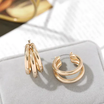 Golden Multi Ring Design Earrings Bright Color Ideal for Daily Wear Unique Stylish Packaging High Cost performance