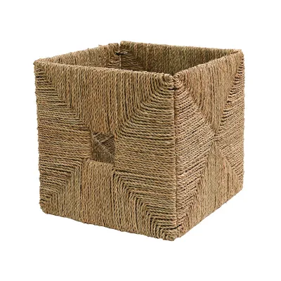 Handmade Seagrass Water Hyacinth Storage Basket with Metal Frame Eco Friendly Home Decor Organizer Box